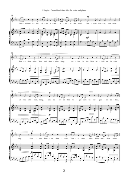 Deutschland Uber Alles (German Anthem) by Franz Joseph Haydn, arrangement for voice and piano
