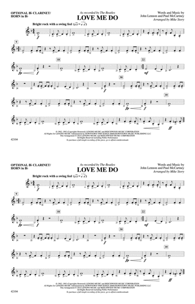 Love Me Do: Optional Bb Clarinet/Horn in Bb