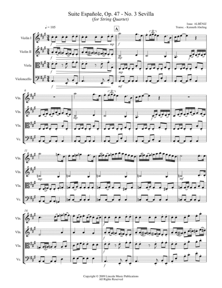 Albéniz - “Sevilla” from Suite Española (for String Quartet) image number null