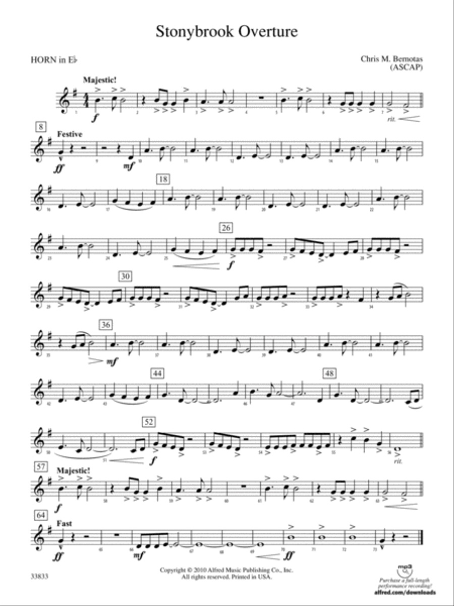 Stonybrook Overture: (World Part) 1st Horn in E-flat Concert Band scores gallery preview page 1