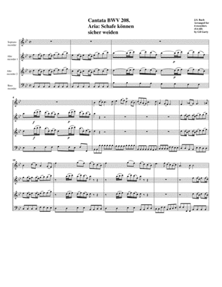Book cover for Aria: Schafe koennen sicher weiden from Cantata BWV 208 (arrangement for 4 recorders)
