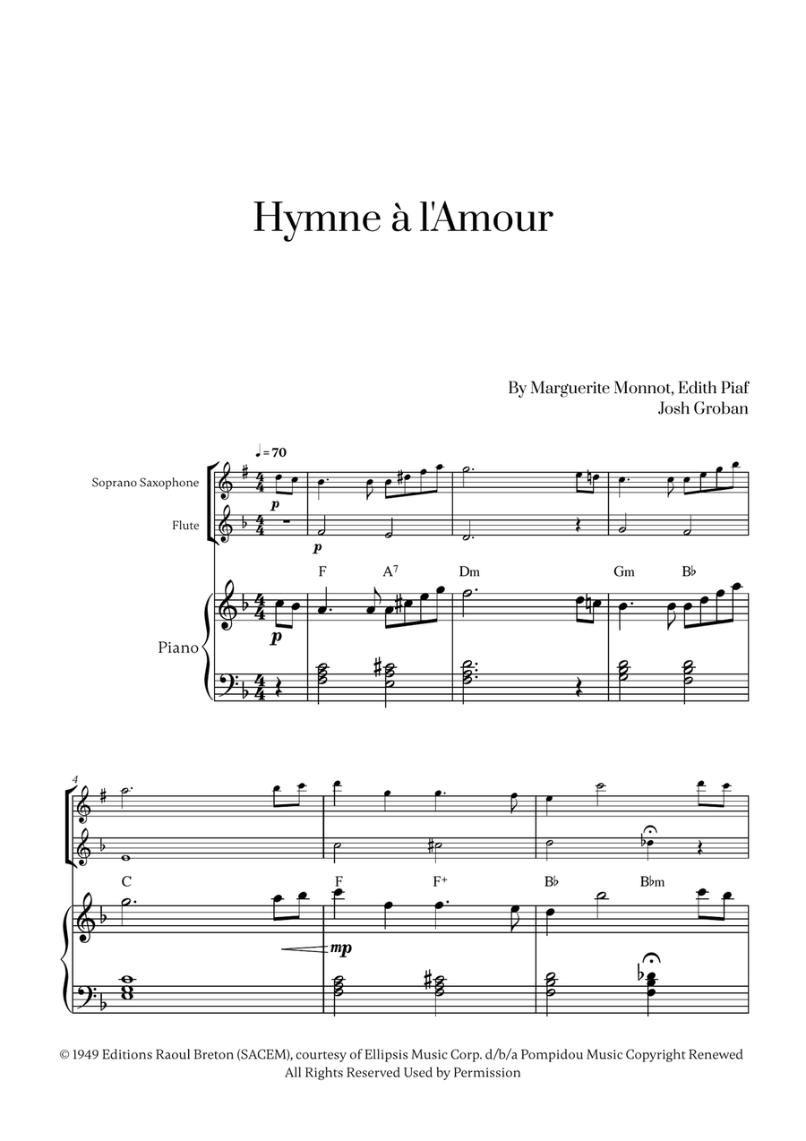 Hymne A L'amour Woodwind Duet scores gallery preview page 1