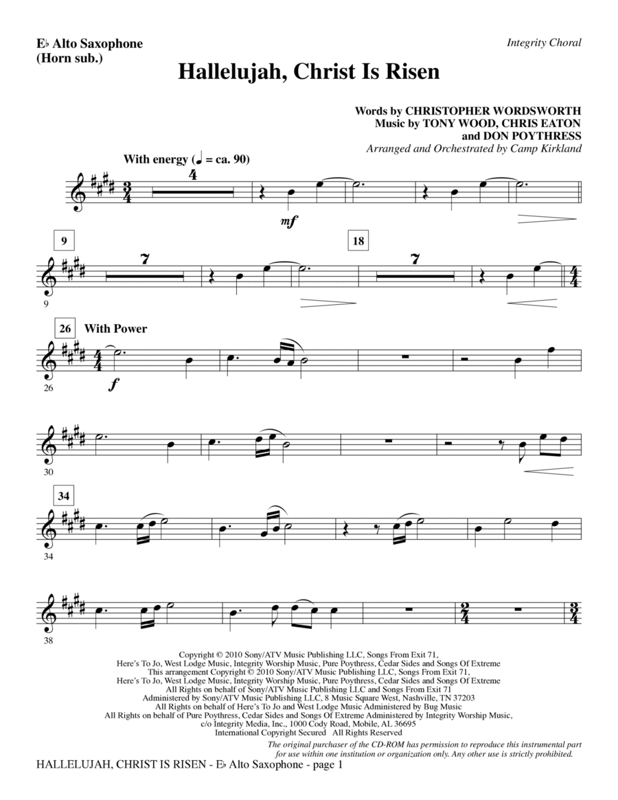 Hallelujah, Christ Is Risen - Alto Sax (sub. Horn) Choir scores gallery preview page 1