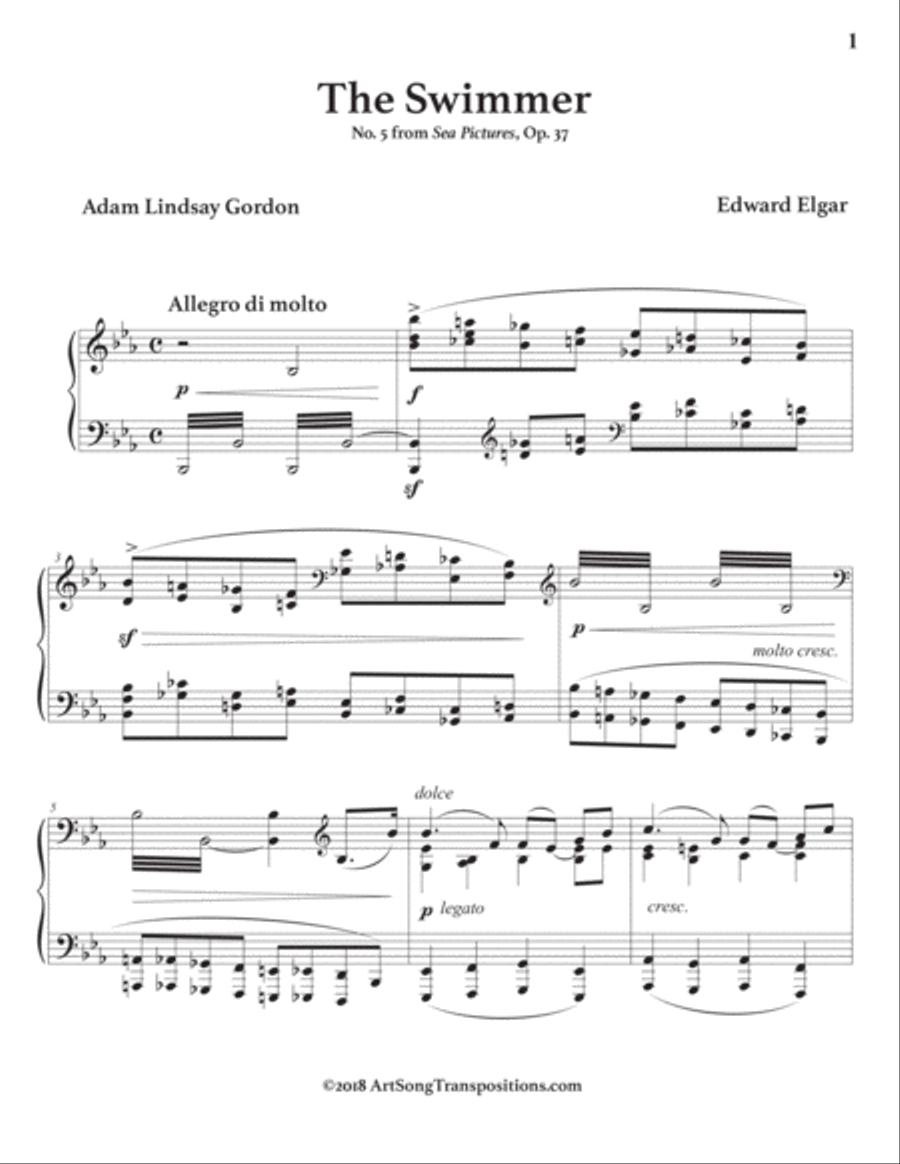 ELGAR: The Swimmer, Op. 37 no. 5 (transposed to E-flat major) Voice scores gallery preview page 2