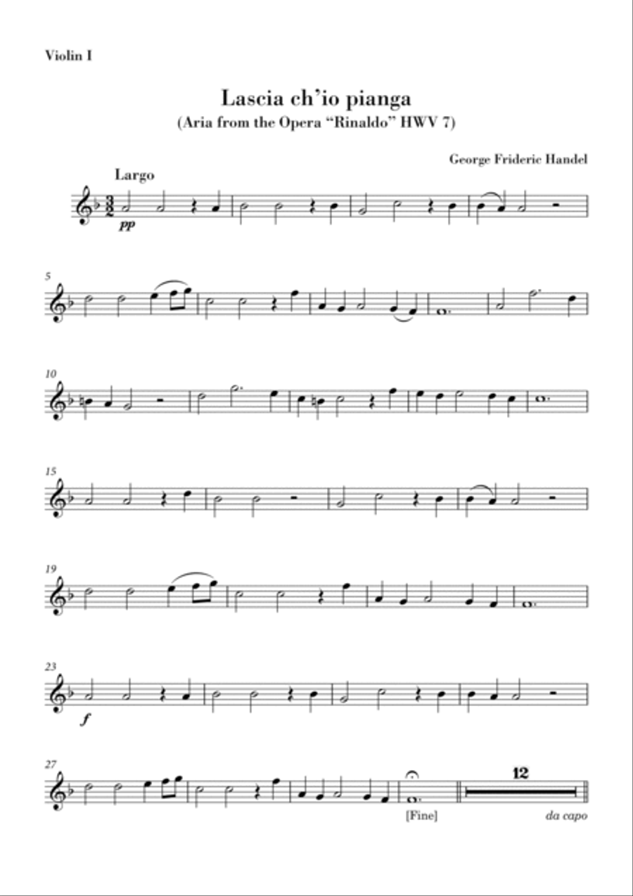 Lascia ch'io pianga (for Flute Solo and String Quartet) Original key F major Small Ensemble scores gallery preview page 6