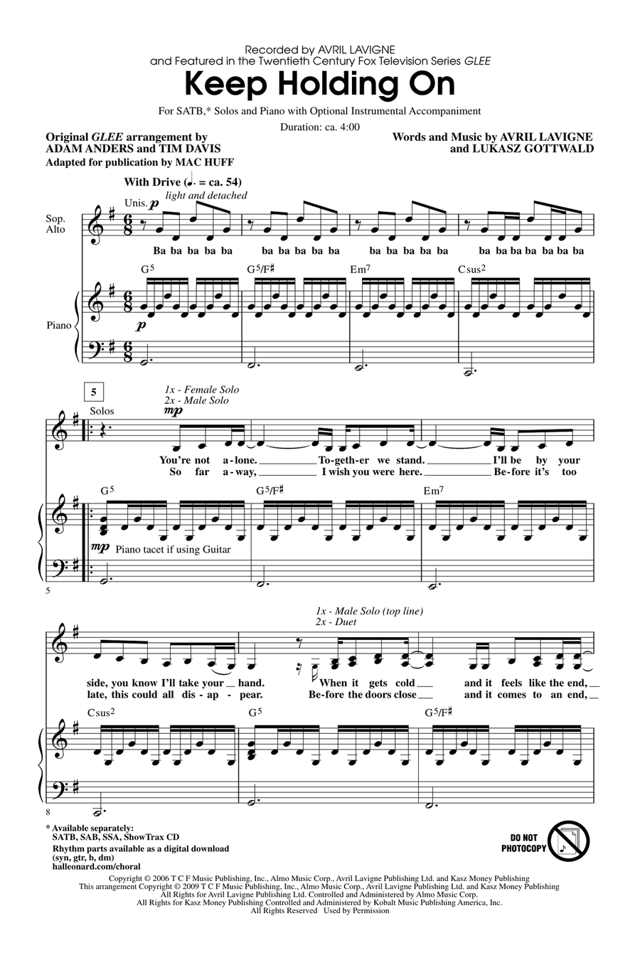 Keep Holding On 4-Part scores gallery preview page 1
