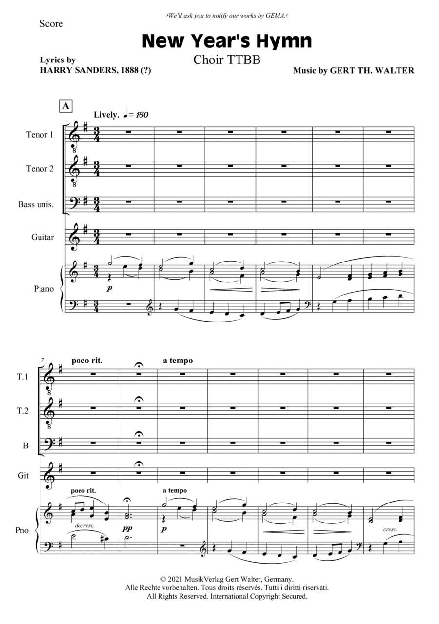 New Year's Hymn New Year's Hymn TTBB scores gallery preview page 1