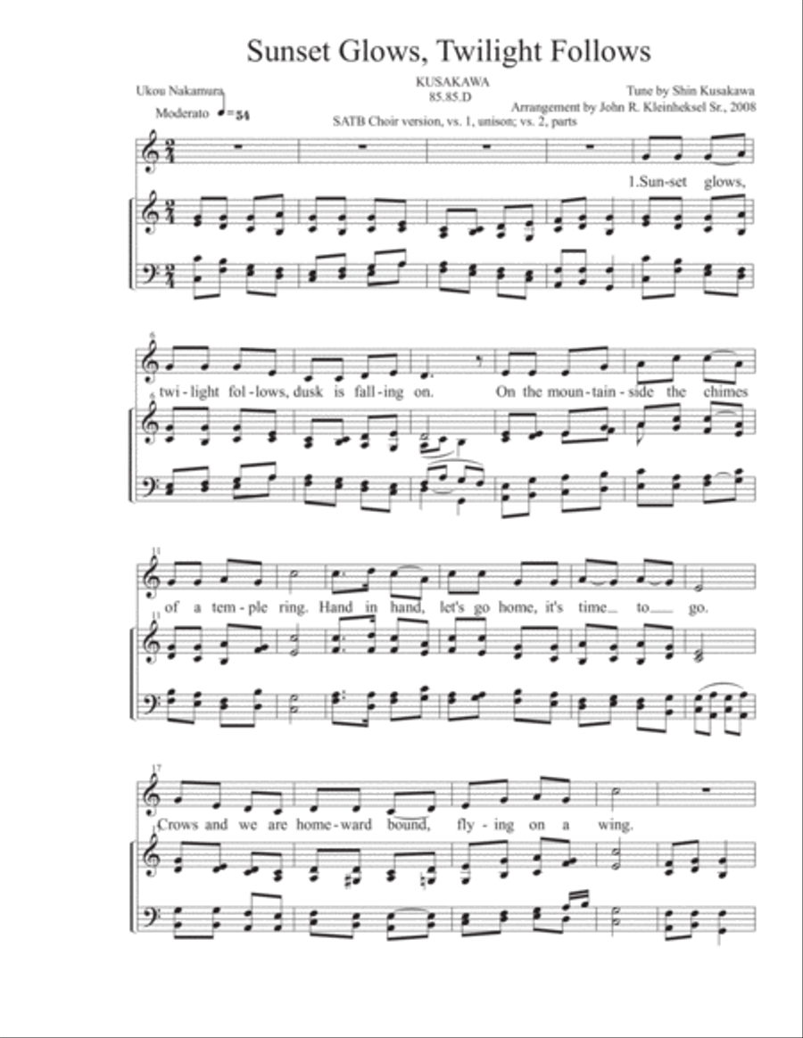 Sunset Glows, Twilight Follow (Japanese Folk Song) 4-Part scores gallery preview page 1