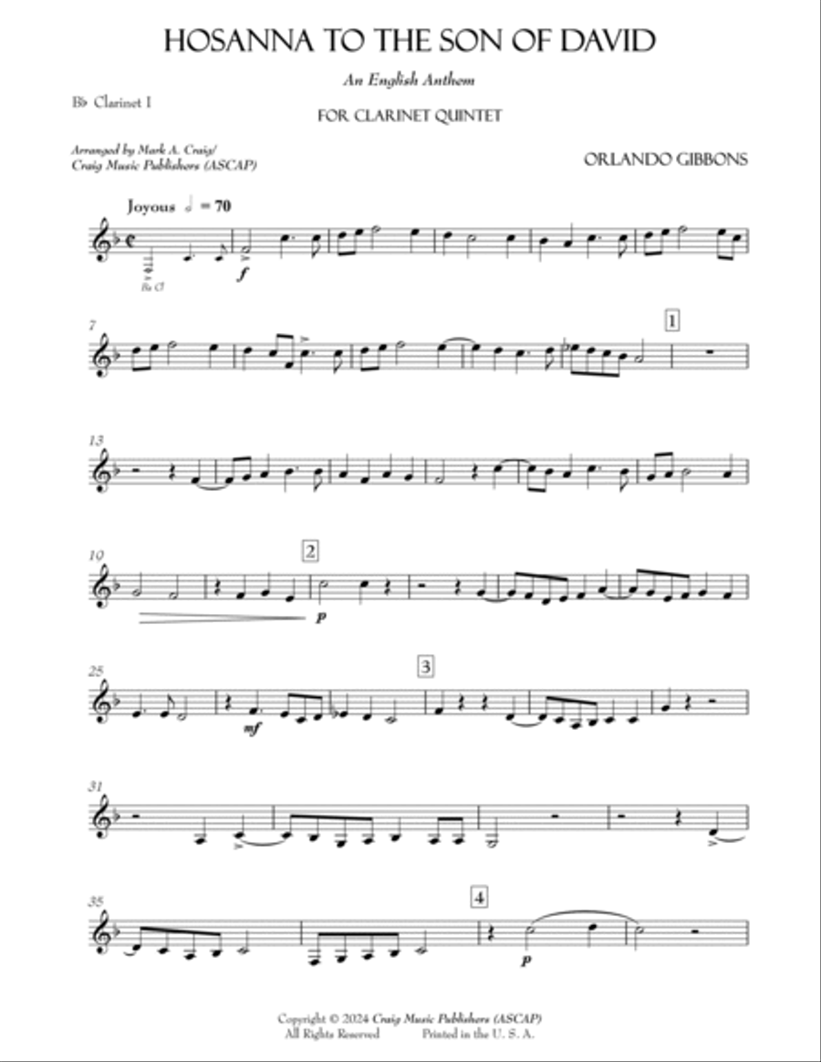 Hosanna to the Son of David (CQ5) Clarinet Quintet scores gallery preview page 6