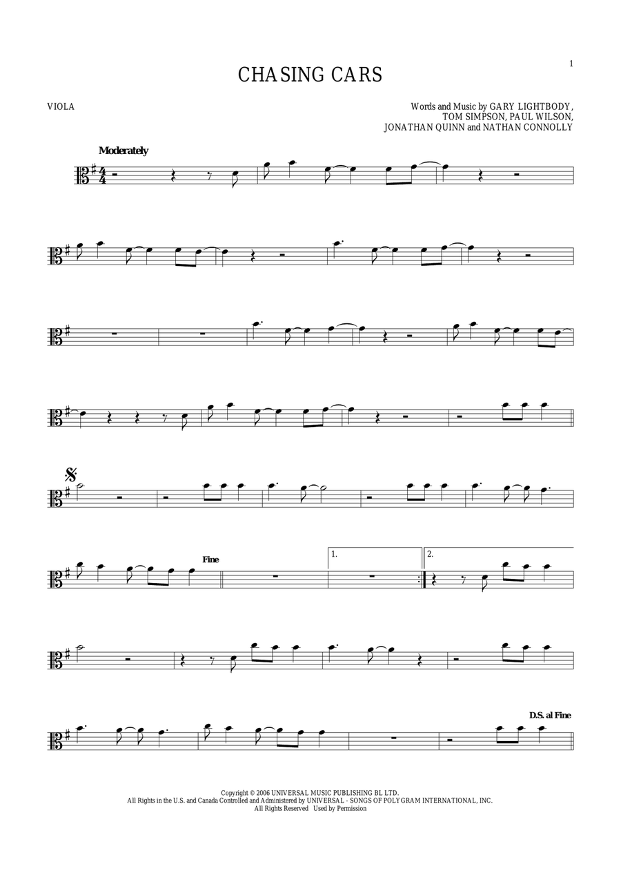 Chasing Cars Viola Solo scores gallery preview page 1