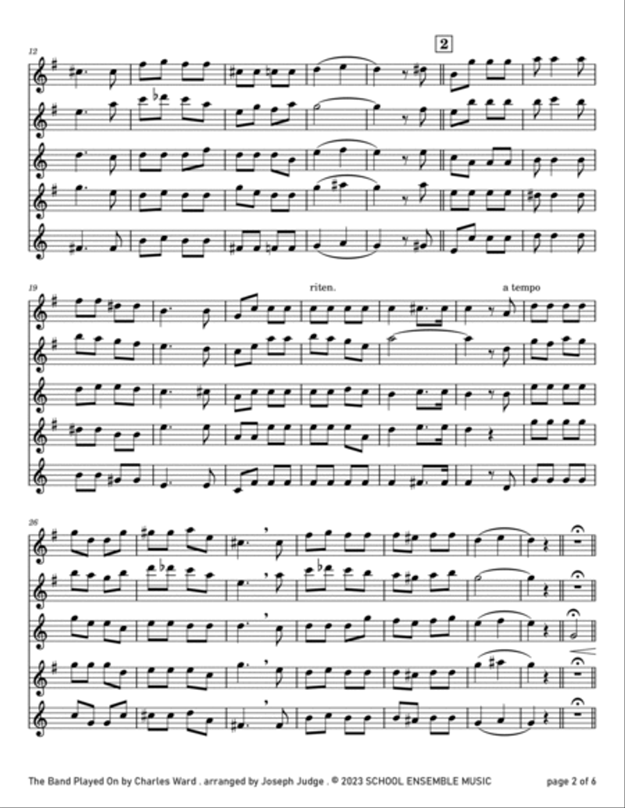 The Band Played On by Ward for Saxophone Quartet in Schools Saxophone Quartet scores gallery preview page 2