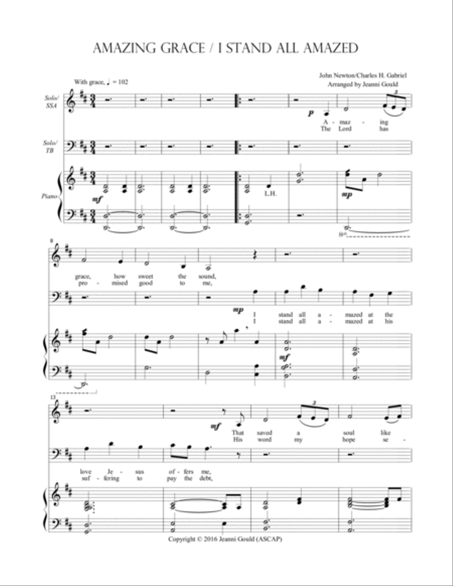 Amazing Grace/ I Stand All Amazed MASHUP for duet and choir 4-Part scores gallery preview page 2
