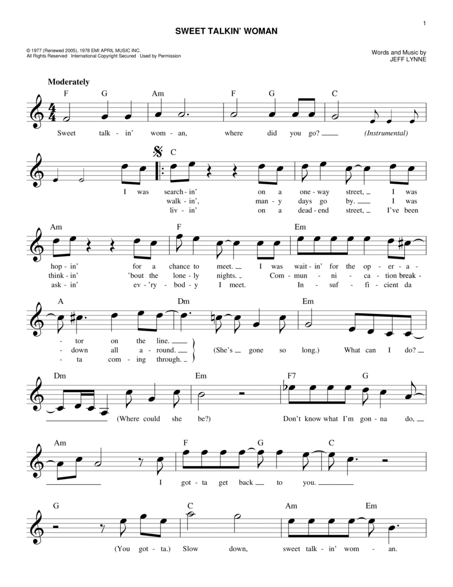 Sweet Talkin' Woman Piano scores gallery preview page 1