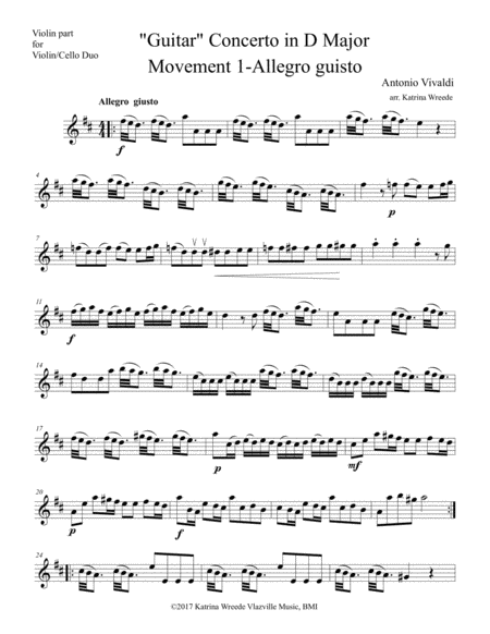 Vivaldi "Guitar" Concerto in D for Violin/Cello Duo -Mvt 1 image number null