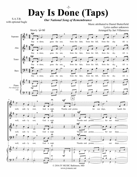 Day Is Done Taps for SATB Choir image number null