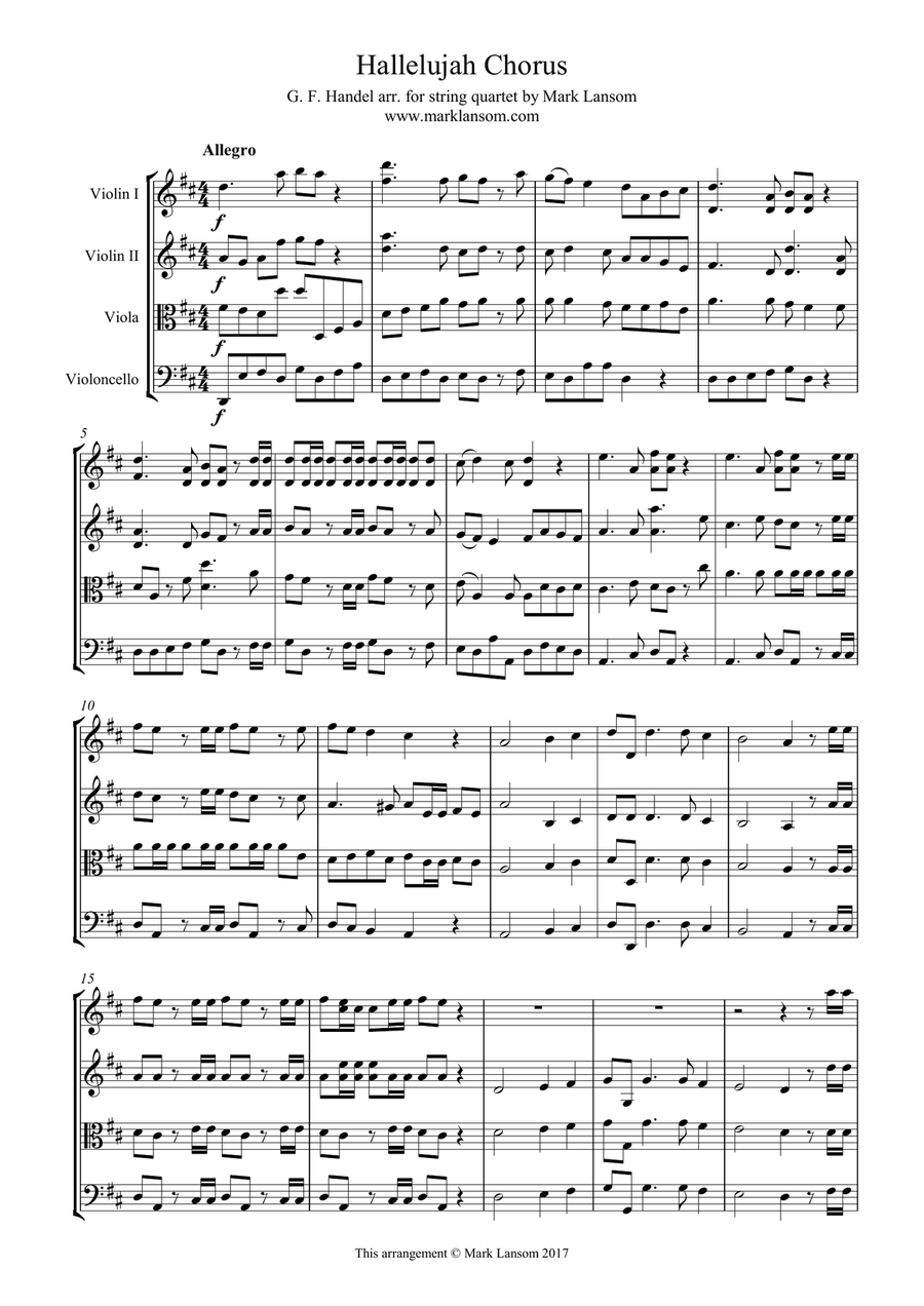 Hallelujah Chorus for String Quartet String Quartet scores gallery preview page 1
