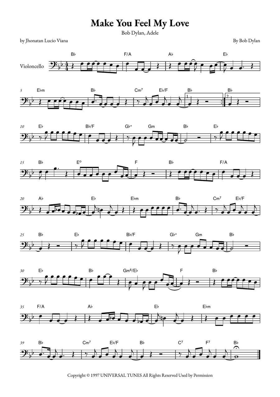 Make You Feel My Love Cello Solo scores gallery preview page 1