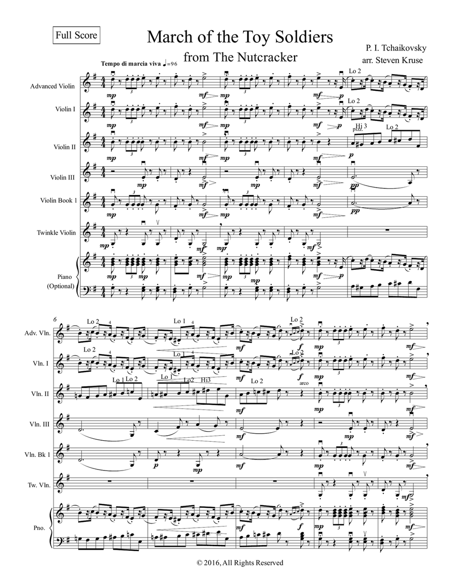 March of the Toy Soldiers from the Nutcracker for Mixed-Level Violin Ensemble