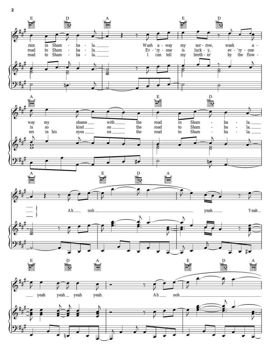 Shambala Shambala Piano, Vocal, Guitar scores gallery preview page 2