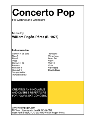 Book cover for Concerto Pop For Clarinet and Orchestra