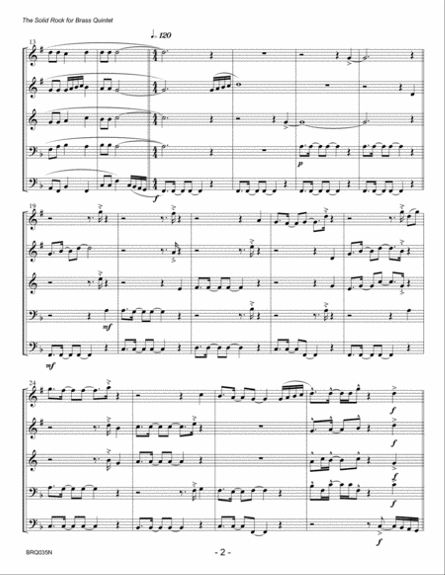 THE SOLID ROCK (My Hope is Built) for BRASS QUINTET Brass Quintet scores gallery preview page 2