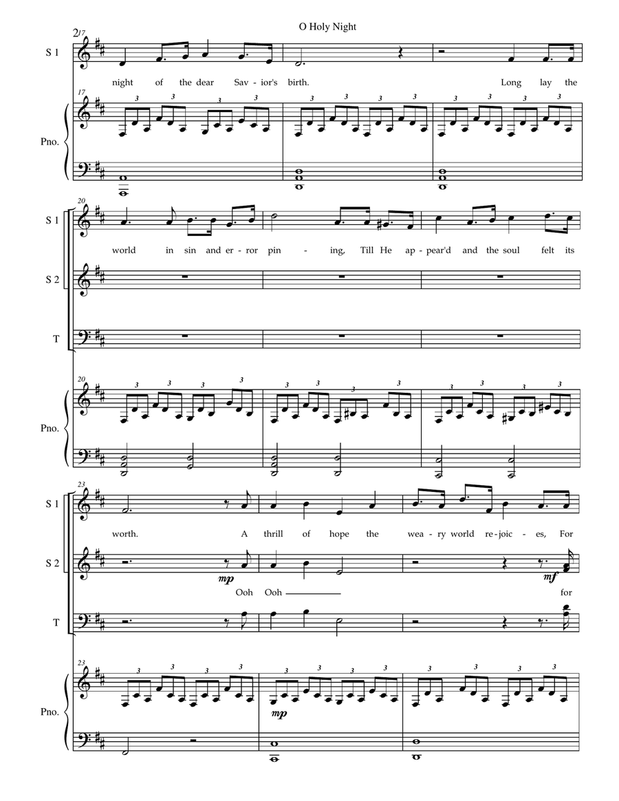 Holy Night (SATB, Duet with Piano and optional narration) 4-Part scores gallery preview page 2