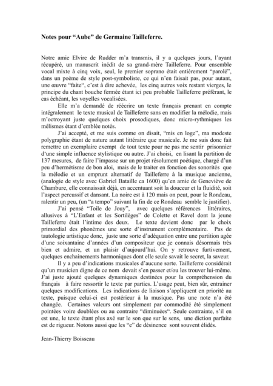 Germaine Tailleferre : Aube for mixed chorus Divisi scores gallery preview page 3