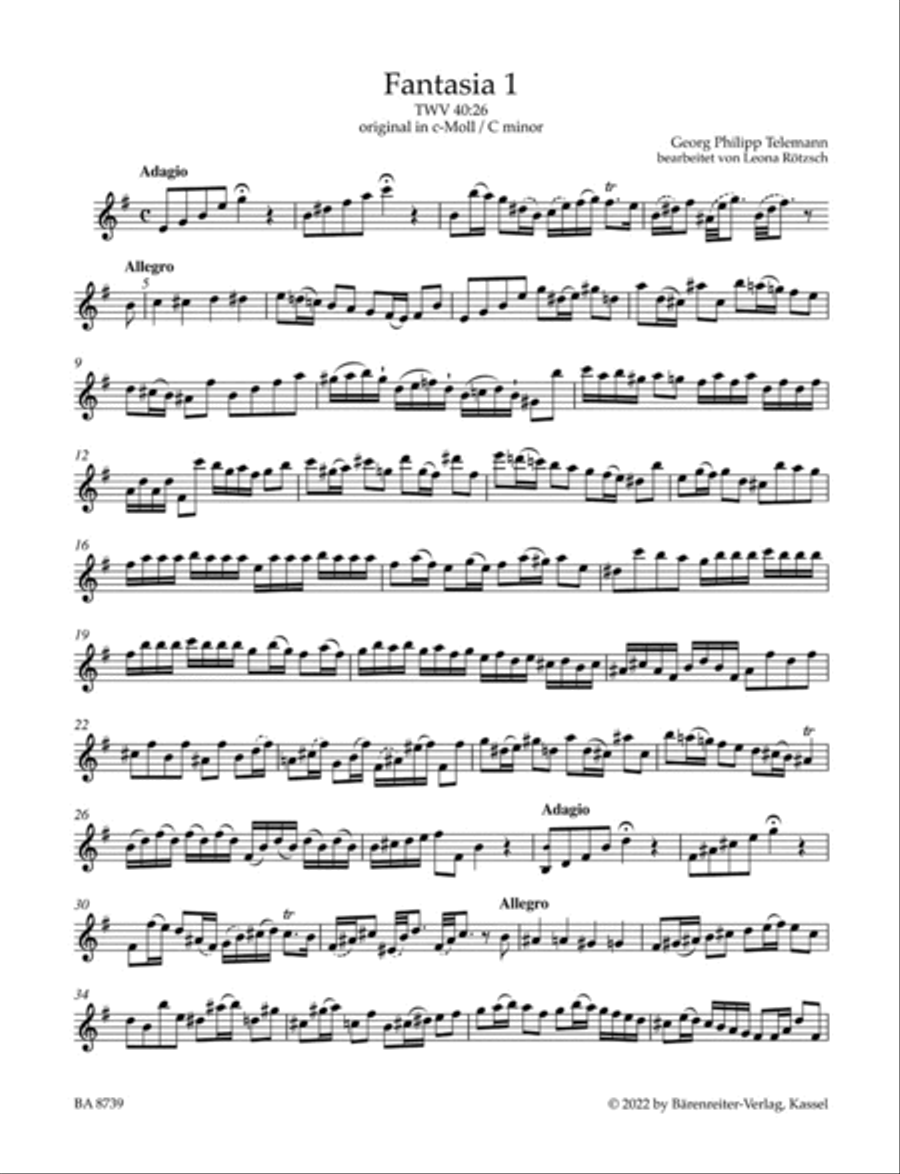 Twelve Fantasias for Viola da Gamba without Bass TWV 40:26–37 Flute Solo scores gallery preview page 2