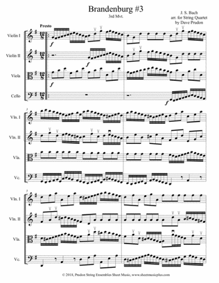 Brandenburg Concerto #3, 3rd Mvt. for String Quartet