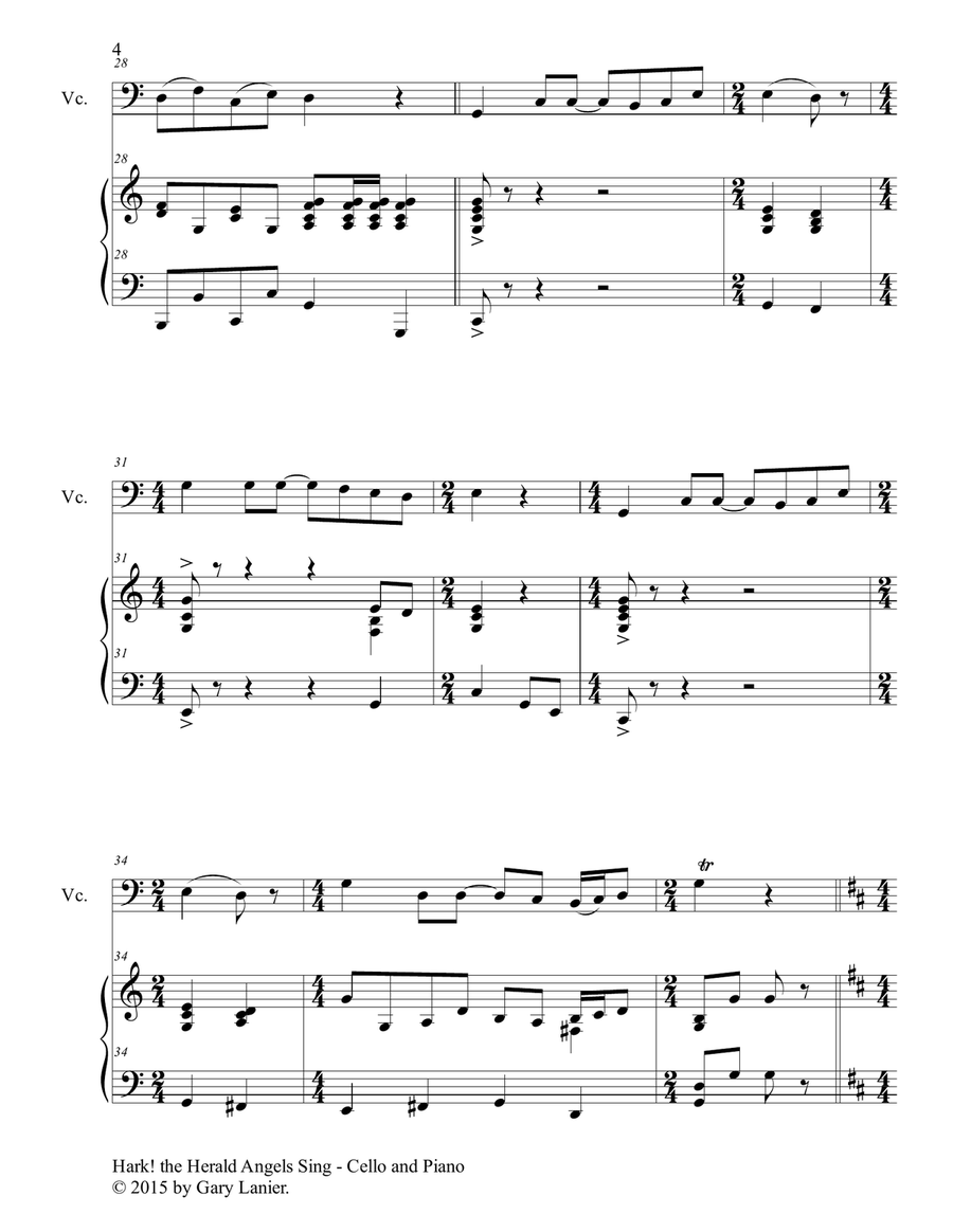 HARK! THE HERALD ANGELS SING (Duet – Cello and Piano/Score and Parts) Piano scores gallery preview page 5