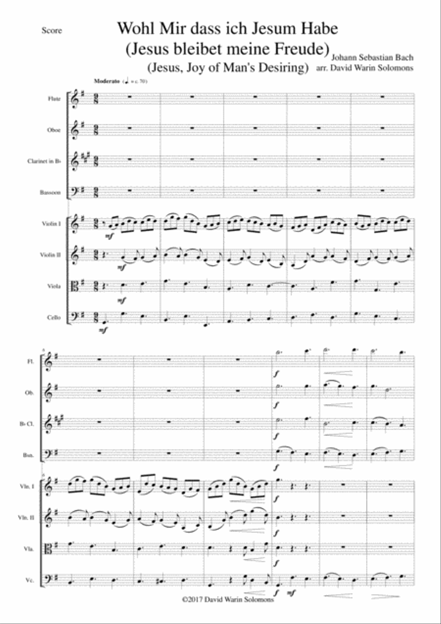 Wohl mir dass ich Jesum habe (Jesu joy of man's desiring) for wind quartet and strings Clarinet scores gallery preview page 1