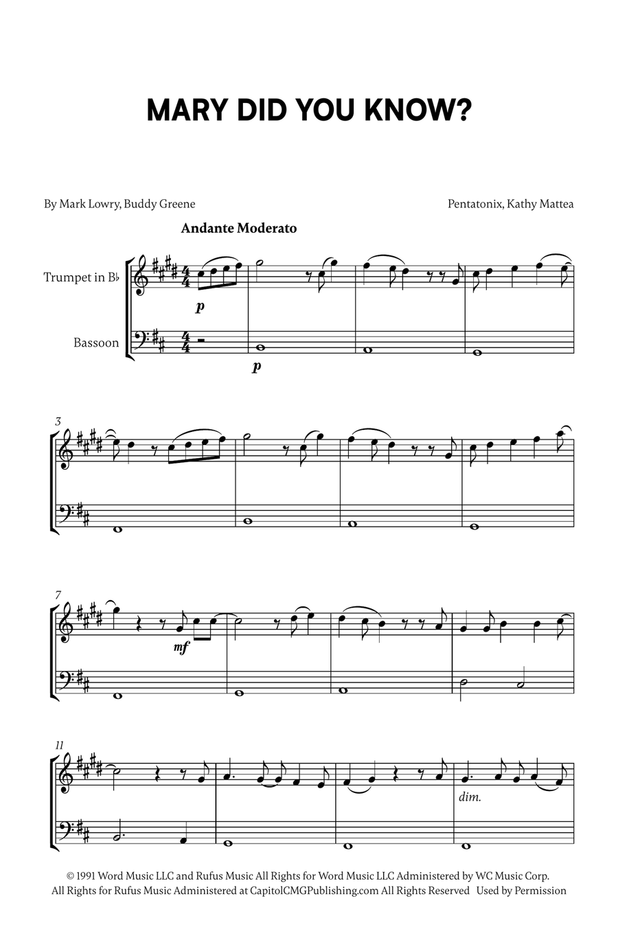 Mary, Did You Know? Mary, Did You Know? Bassoon scores gallery preview page 1