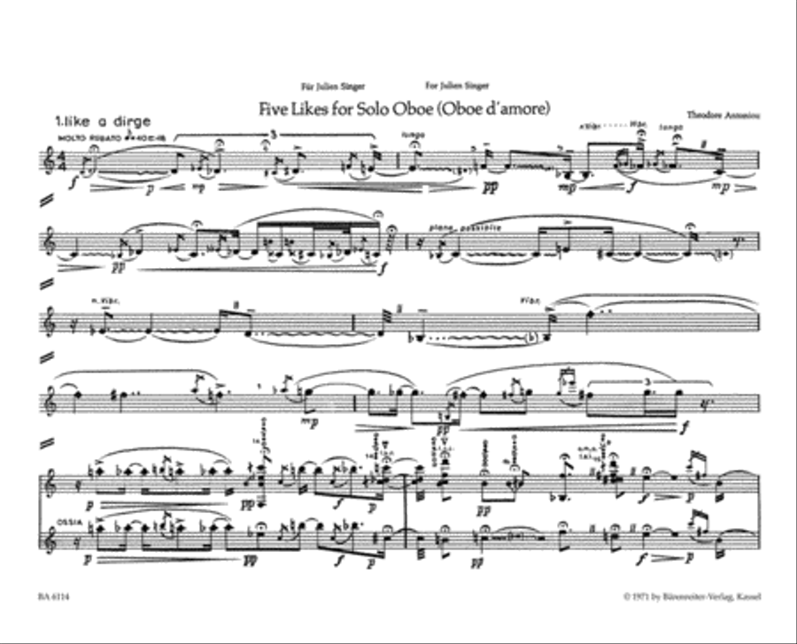 Five Likes for Solo Oboe (Oboe d'amore) Oboe Solo scores gallery preview page 2