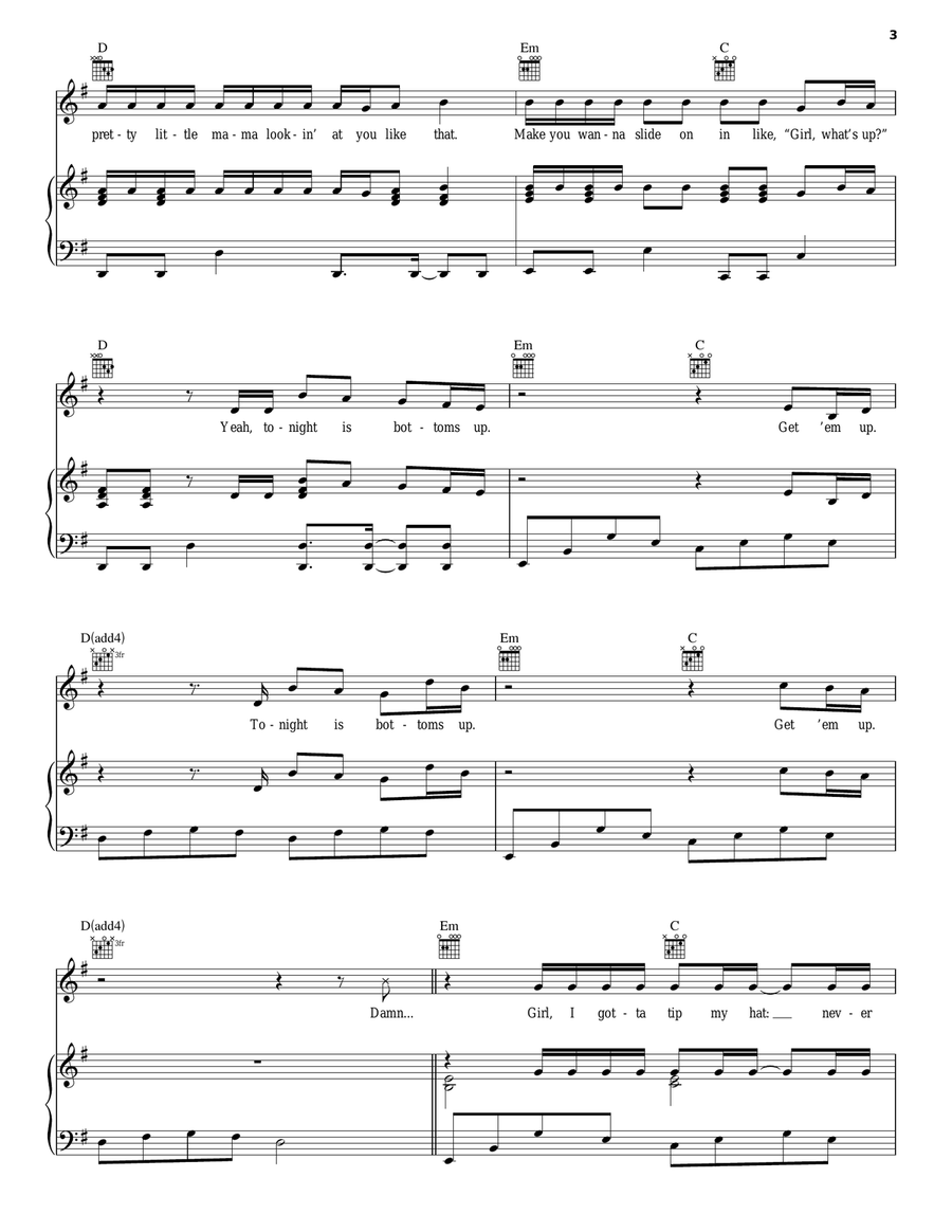 Bottoms Up Piano, Vocal, Guitar scores gallery preview page 3