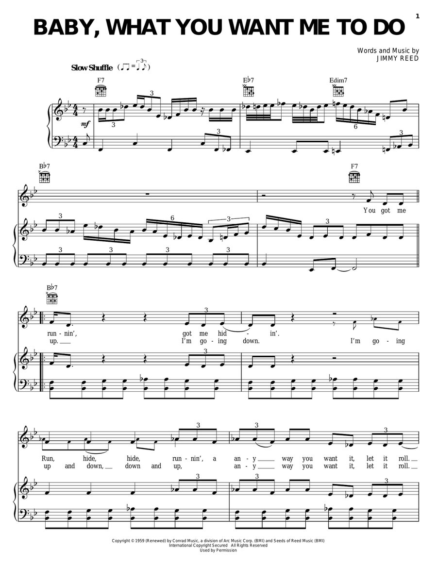 Baby, What You Want Me To Do Piano, Vocal, Guitar scores gallery preview page 1