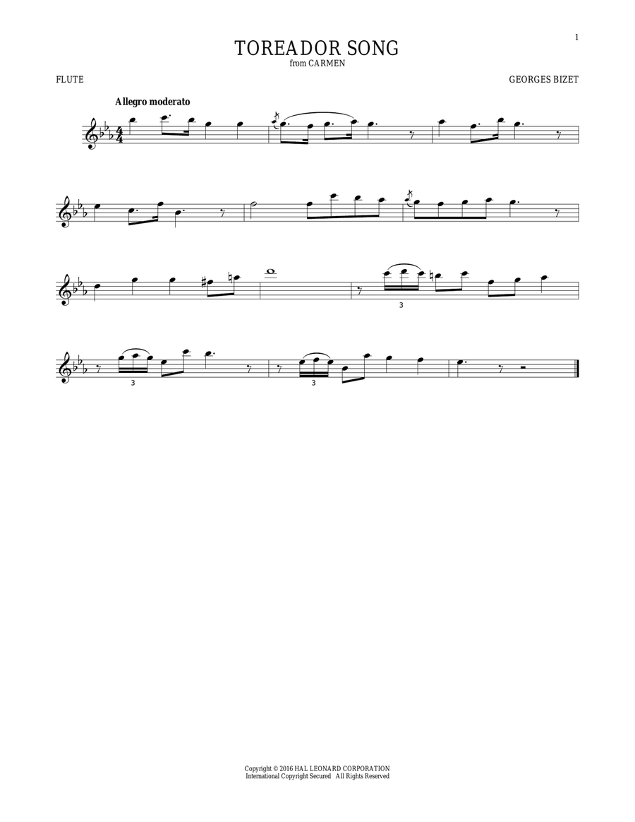 Toreador Song Flute Solo scores gallery preview page 1
