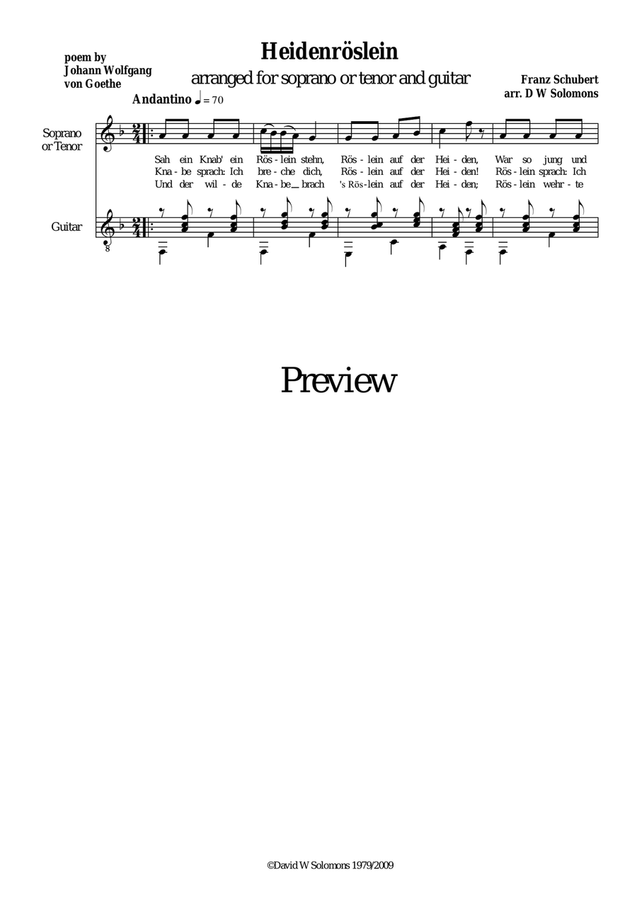 Heidenröslein high voice (with simplified guitar part) Acoustic Guitar scores gallery preview page 1