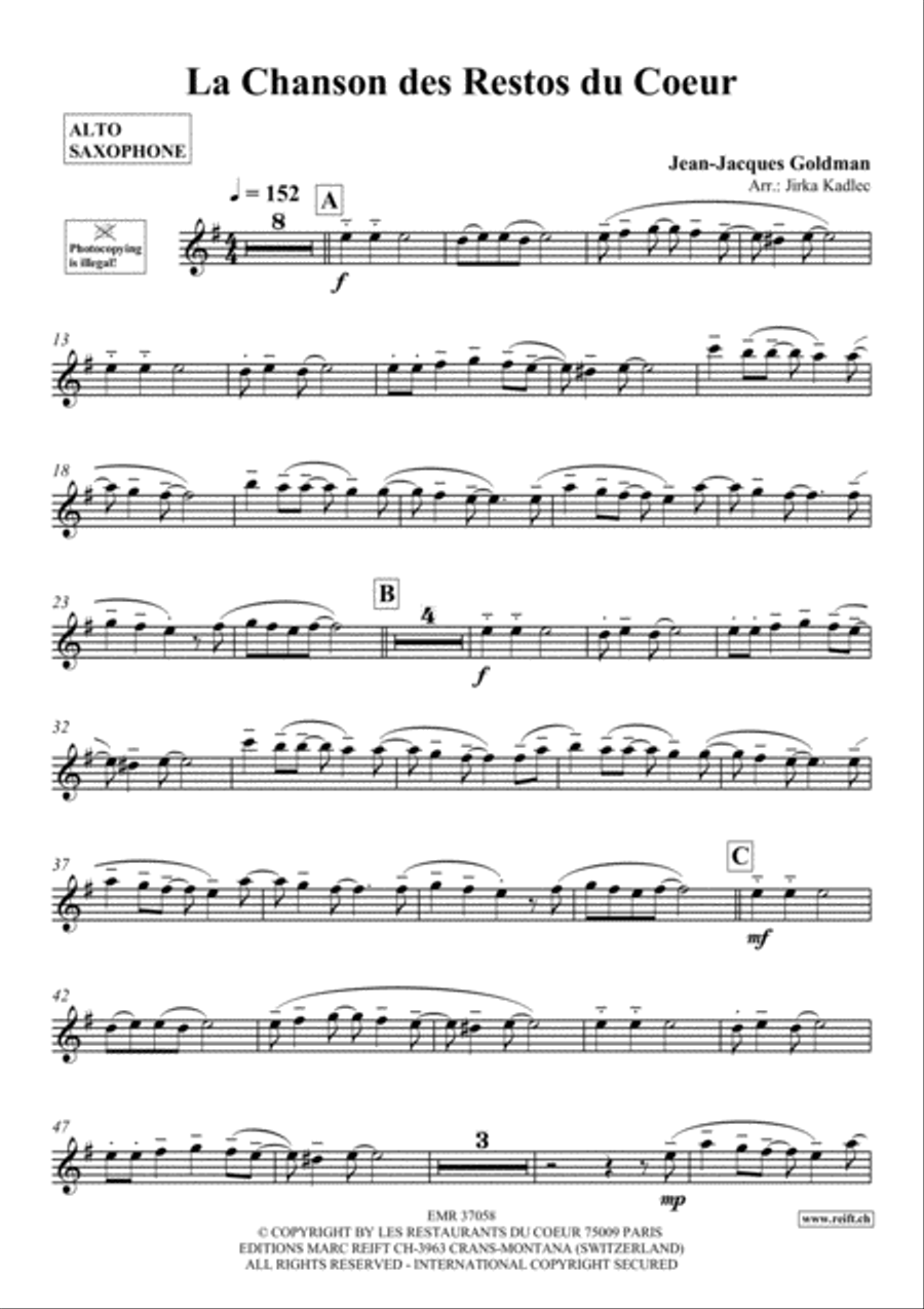 La Chanson des Restos du Coeur Alto Saxophone scores gallery preview page 2
