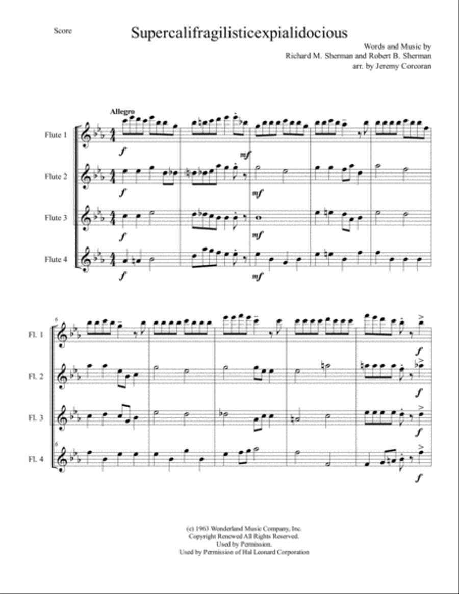 Supercalifragilisticexpialidocious from Walt Disney's MARY POPPINS Woodwind Quartet scores gallery preview page 2