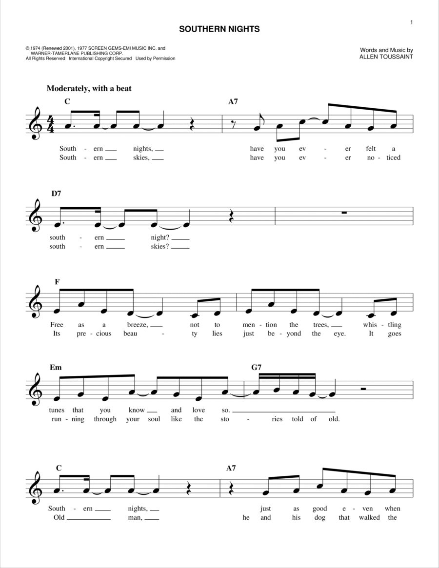 Southern Nights Piano scores gallery preview page 1