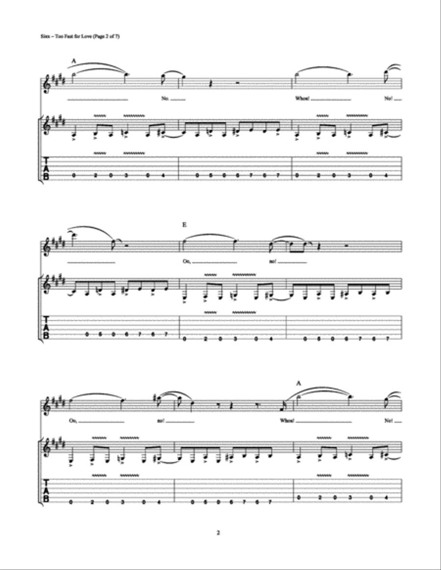 Too Fast for Love Electric Guitar scores gallery preview page 2
