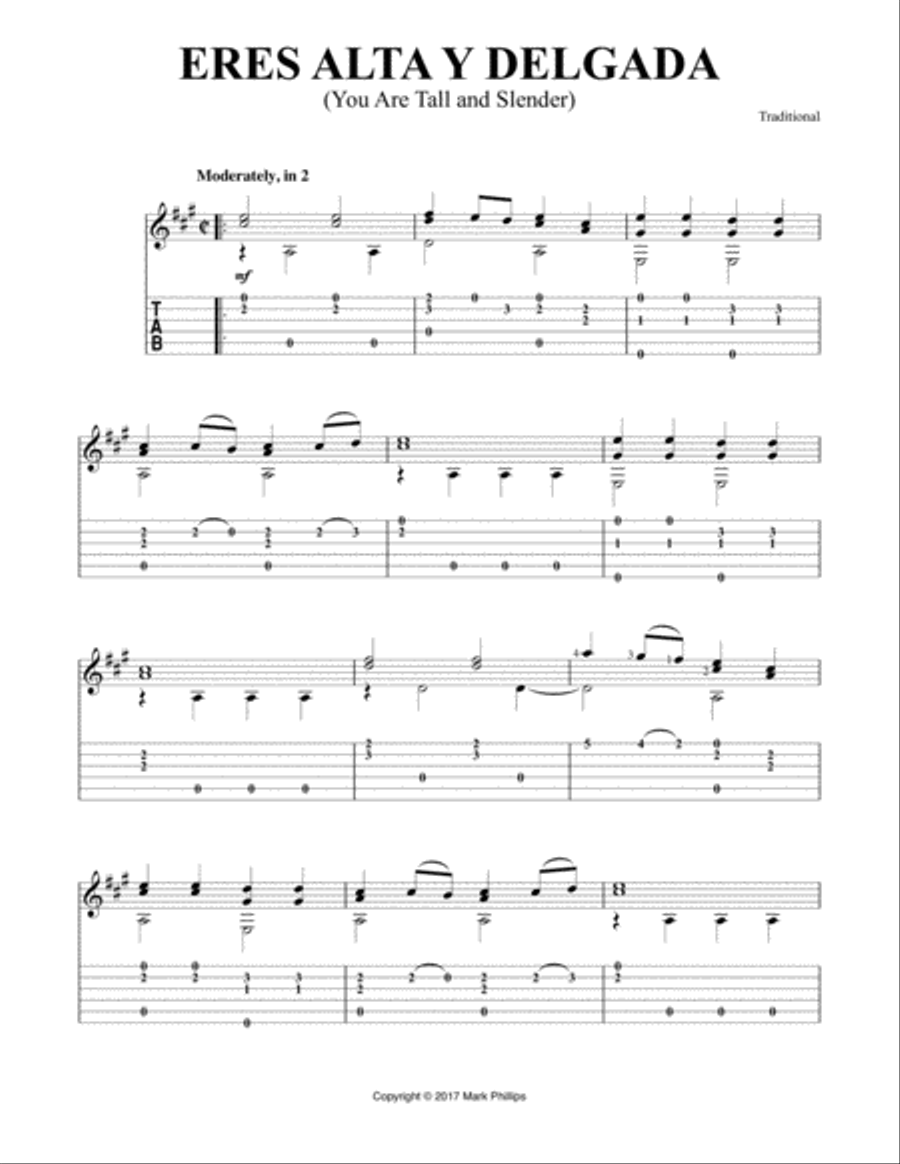 Eres alta y delgada (You Are Tall and Slender) Acoustic Guitar scores gallery preview page 1