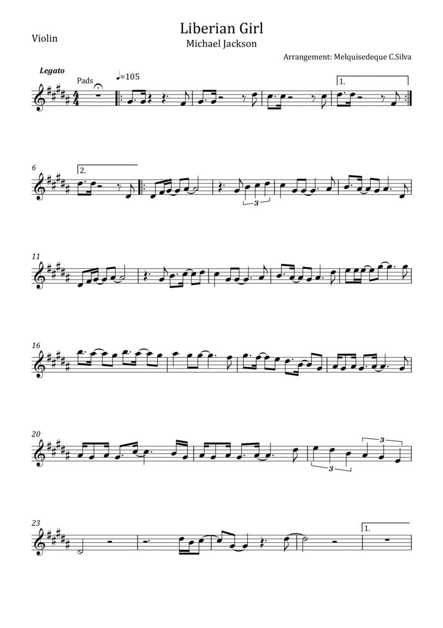 Liberian Girl Violin Solo scores gallery preview page 1