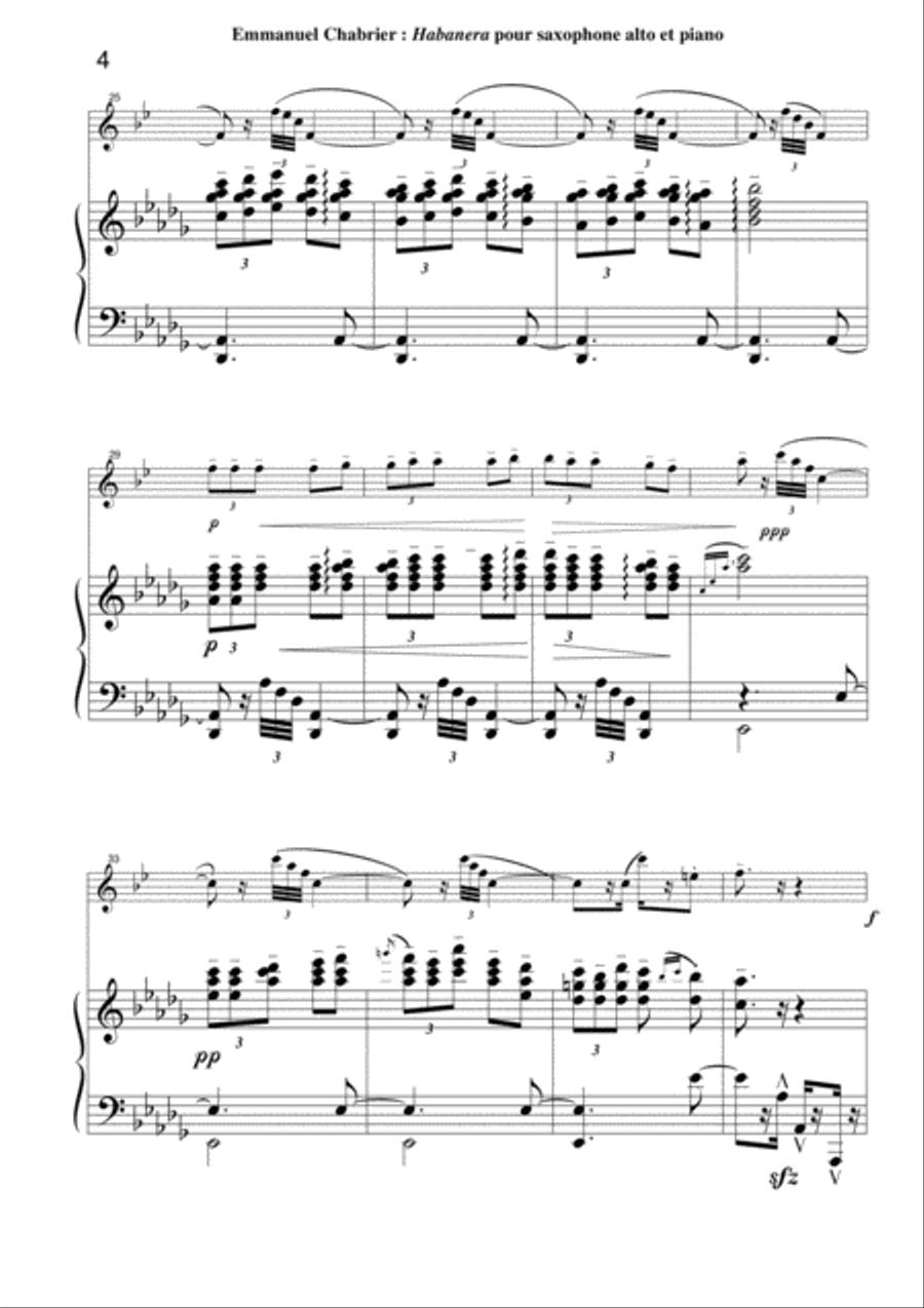 Emmanuel Chabrier: Habanera arranged for alto saxophone and piano Alto Saxophone scores gallery preview page 4