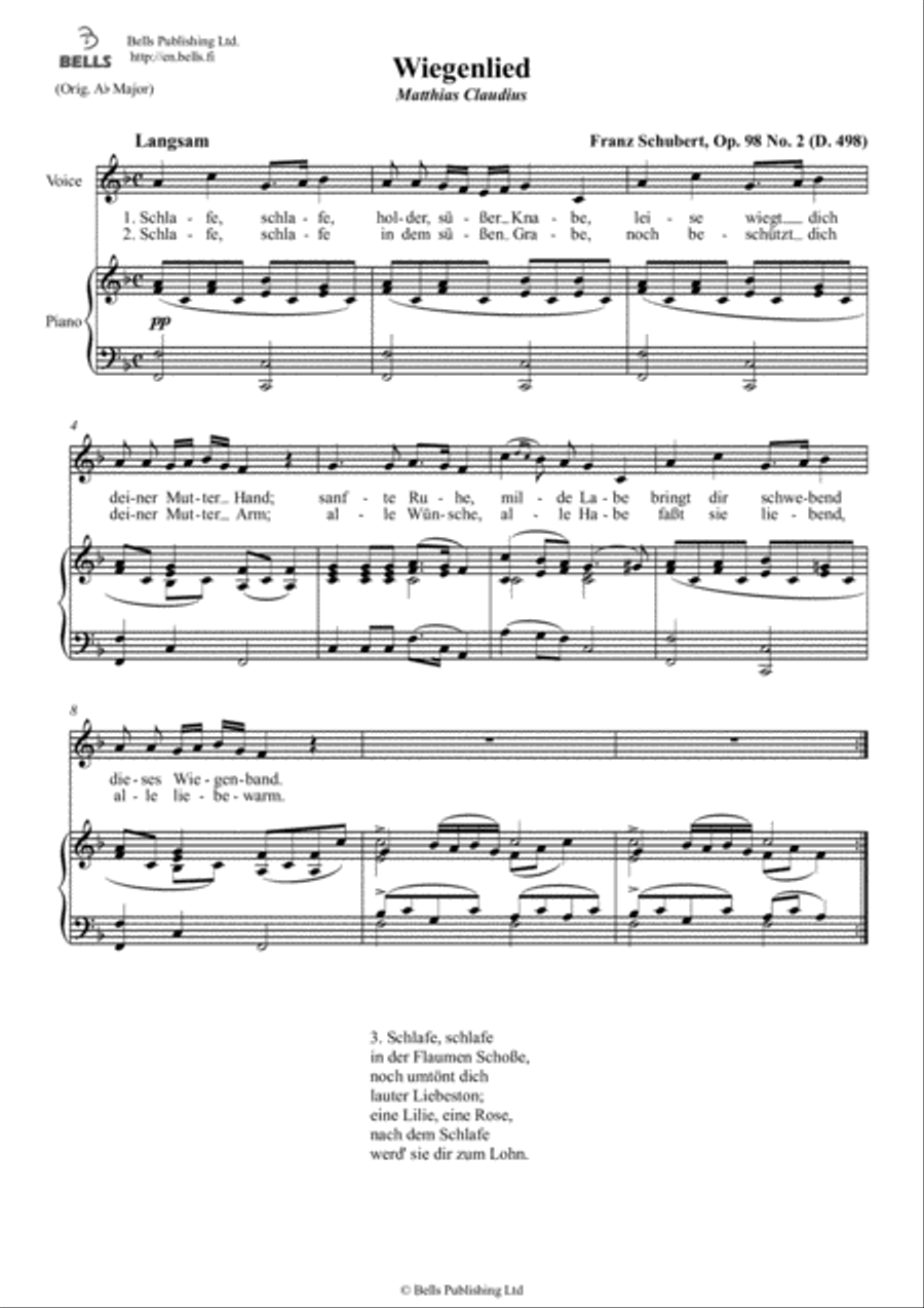 Wiegenlied, Op. 98 No. 2 (D. 498) (F Major) Voice Solo scores gallery preview page 1