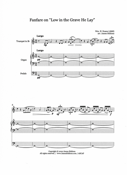 Fanfare on "Low in the Grave He Lay" for BbTrumpet (High Range) and Organ: Full Score and Tpt Part image number null