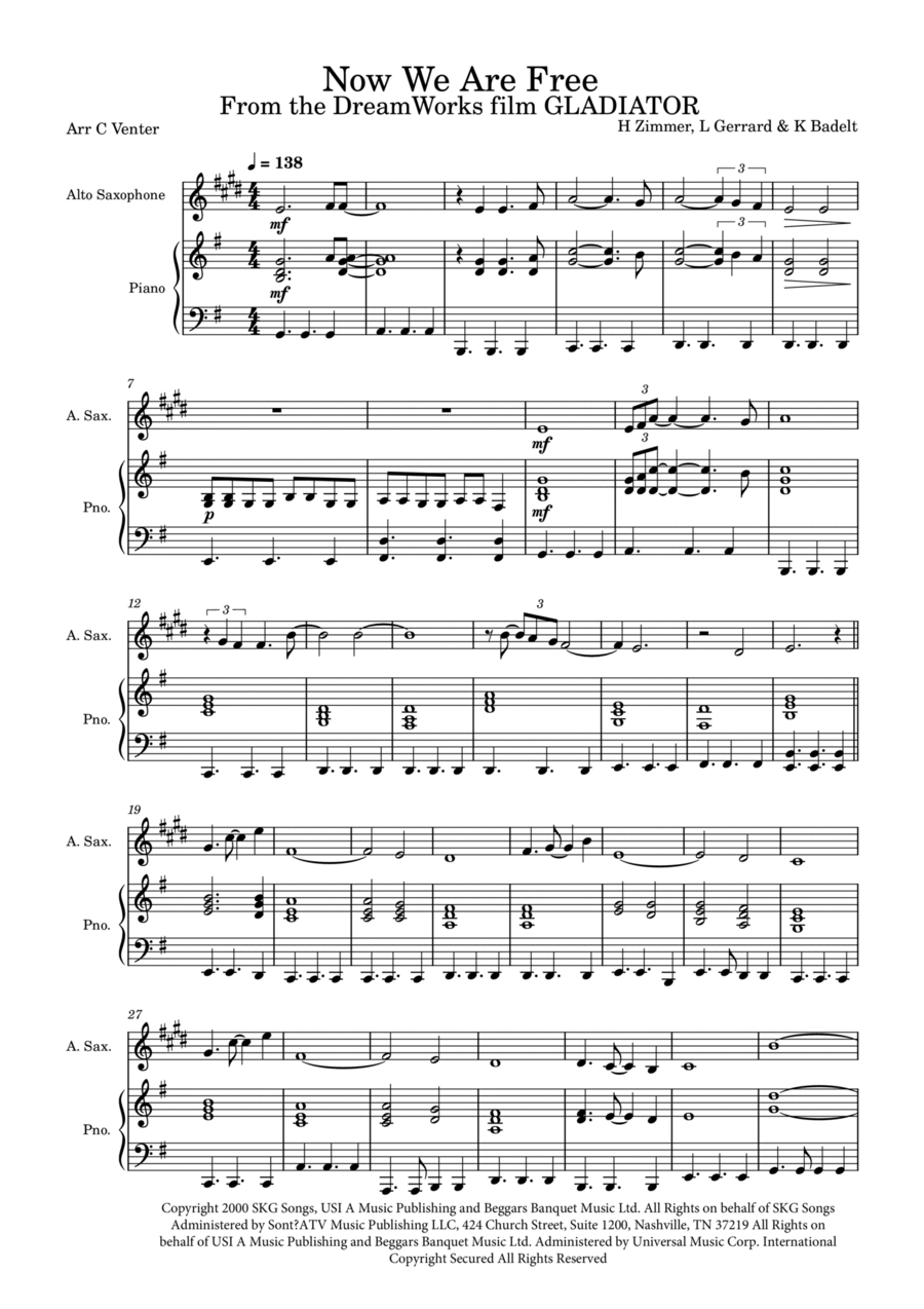 Now We Are Free Alto Saxophone scores gallery preview page 1