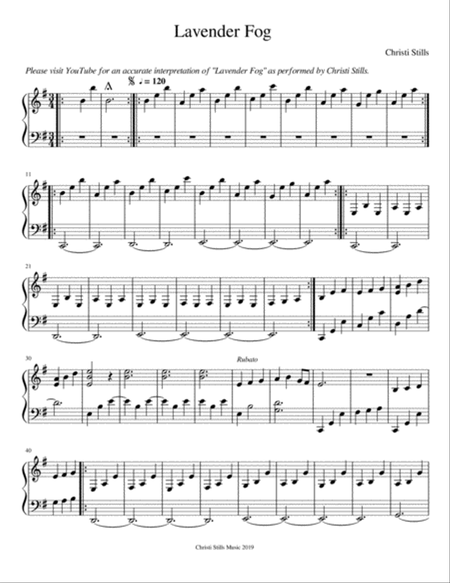 Lavender Fog (for Piano) Piano Solo scores gallery preview page 1