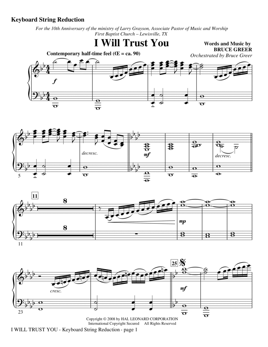 I Will Trust You - Keyboard String Reduction Choir scores gallery preview page 1
