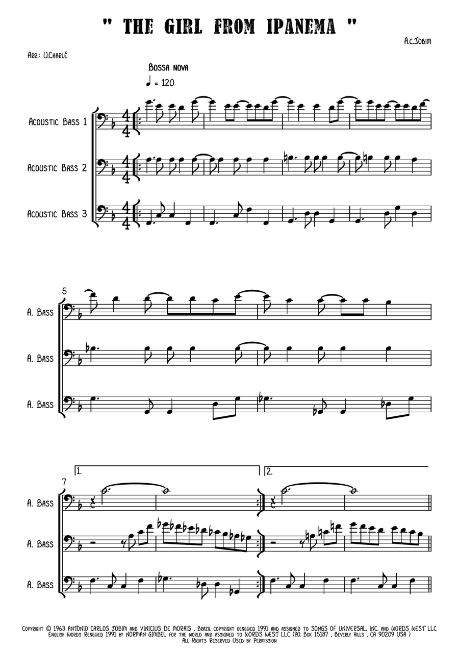 The Girl From Ipanema (garôta De Ipanema) Double Bass scores gallery preview page 2